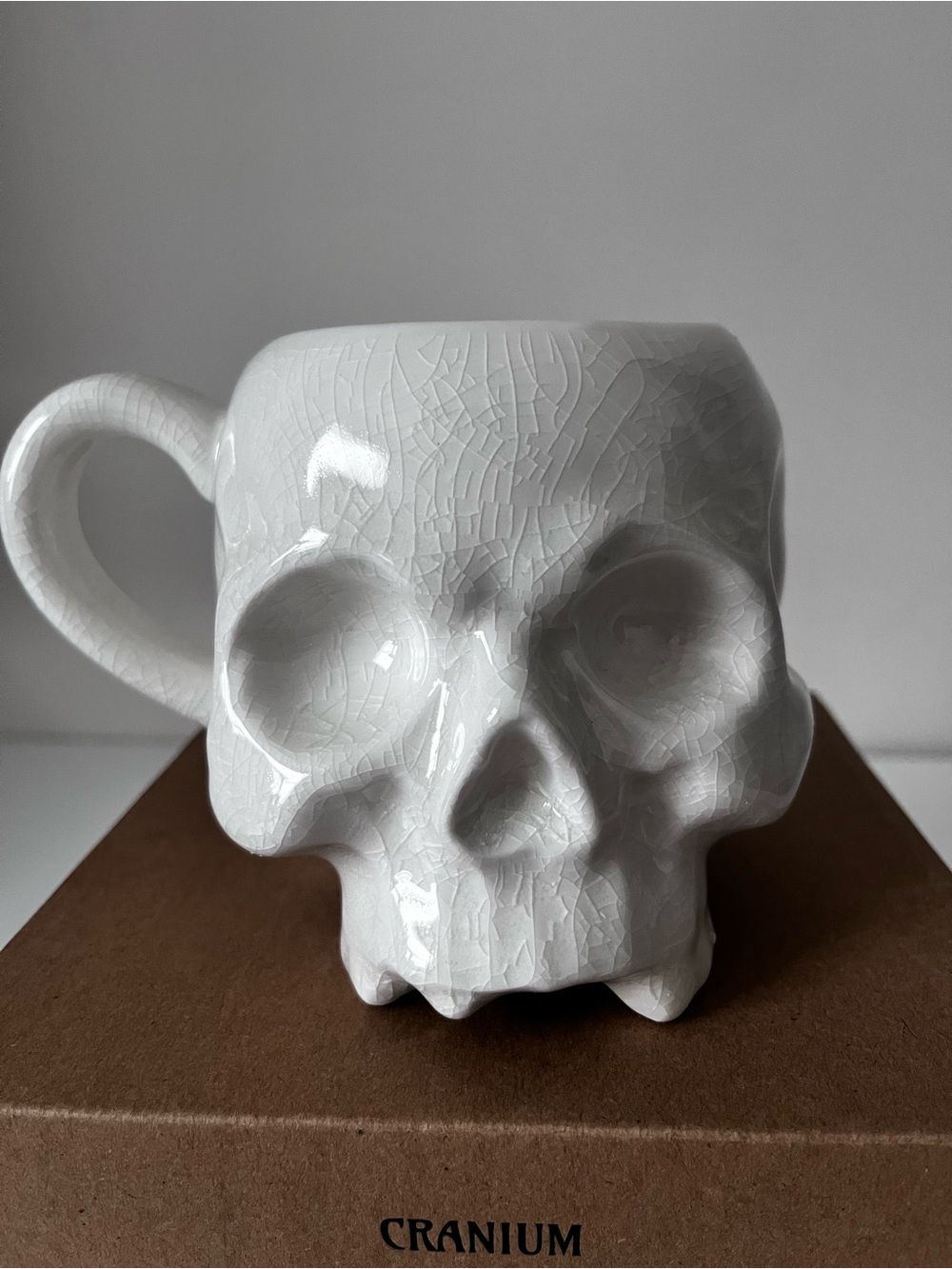 Killstar Cranium White Skull Crackle Glaze Ceramic Mug Spooky Halloween Goth Lg